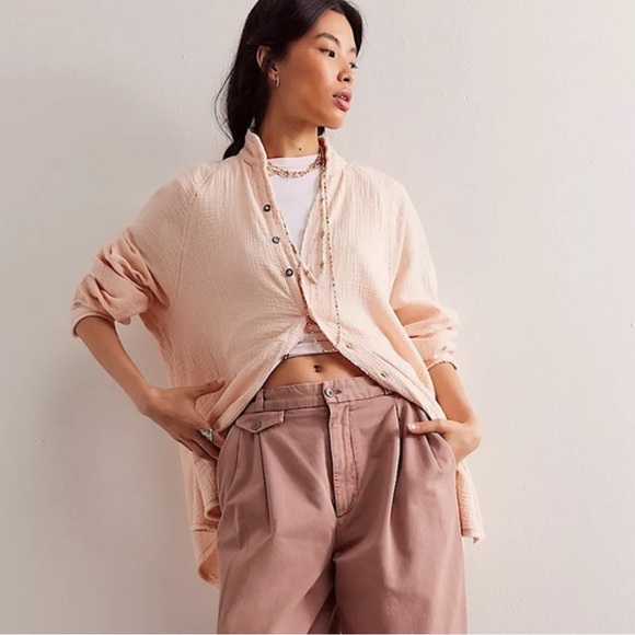 Free People We The Free Summer Daydream Buttondown Long Sleeve Oversized Tunic - Picture 5 of 13